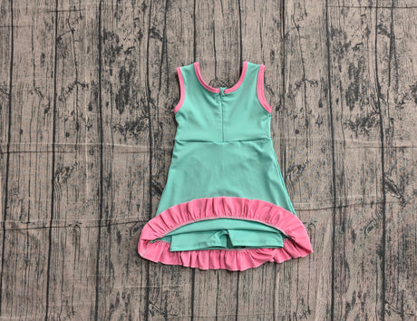 Sleeveless mint pink scallop girls athletic dress