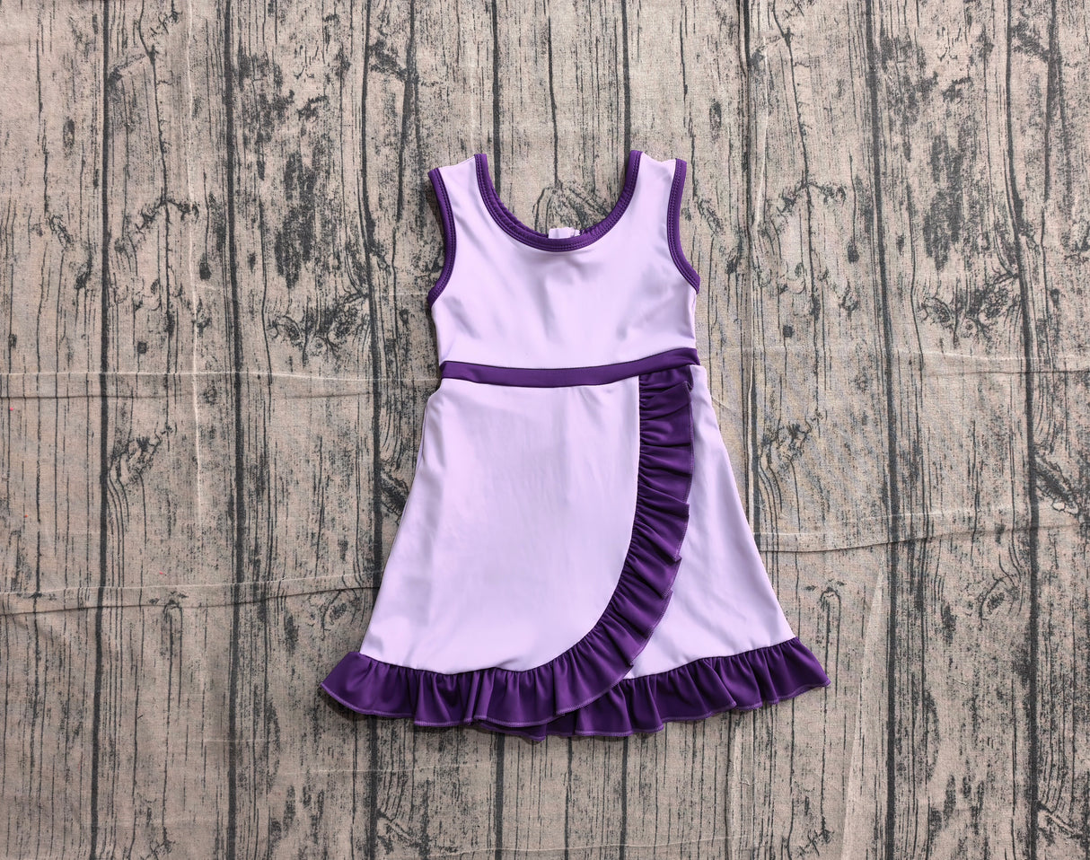 Sleeveless lavender purple scallop girls athletic dress