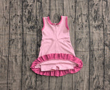 Sleeveless hot pink scallop girls athletic dresses