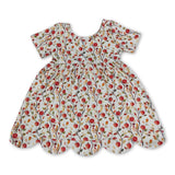 Short sleeves apple scallop kids girls back to school dress