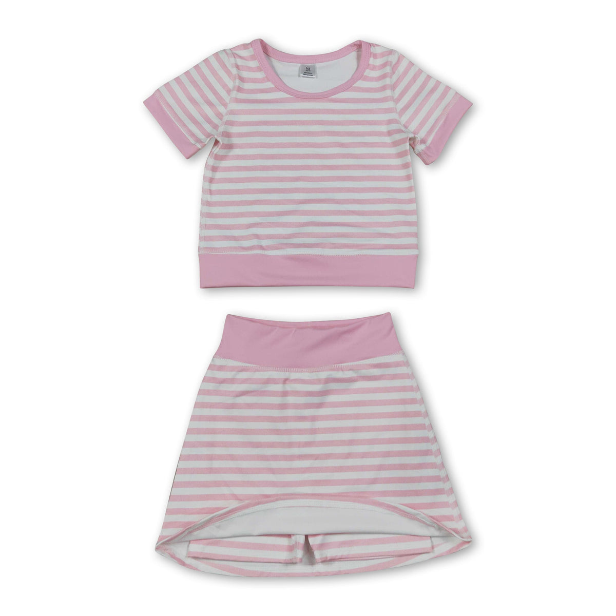 Short sleeves pink stripe top skirt girls active wear outfits