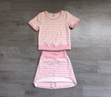 Short sleeves pink stripe top skirt girls active wear outfits