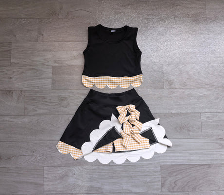 Sleeveless plaid scallop black girls summer active wear set