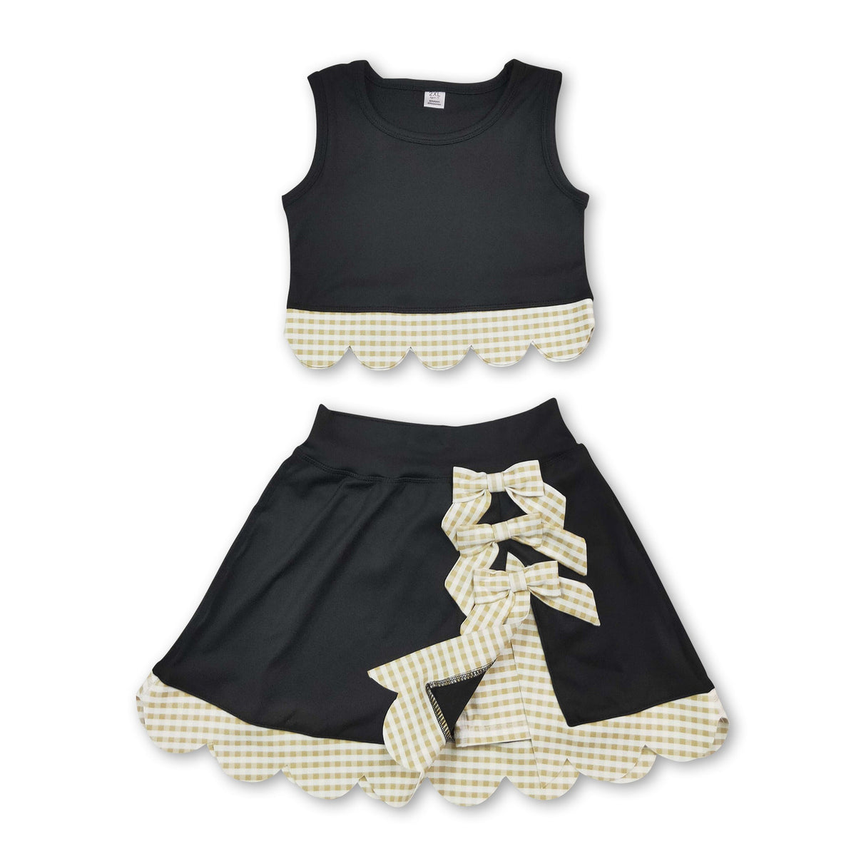 Sleeveless plaid scallop black girls summer active wear set