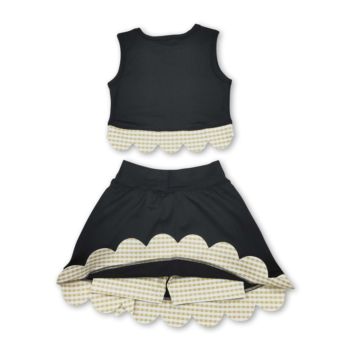 Sleeveless plaid scallop black girls summer active wear set