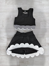 Sleeveless black plaid scallop girls summer active wear set