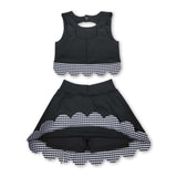 Sleeveless black plaid scallop girls summer active wear set