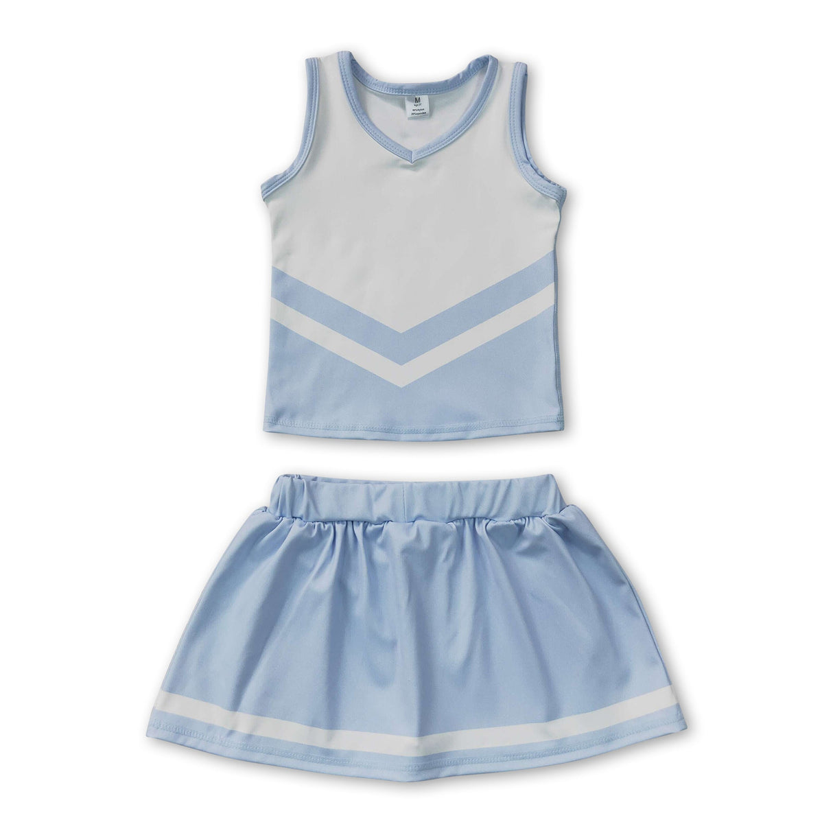 Sleeveless white light blue top skirt girls team cheer active set