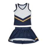 Sleeveless gold navy top skirt girls team cheer active set