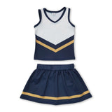 Sleeveless gold navy top skirt girls team cheer active set