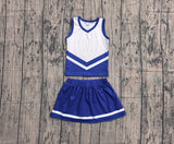 Sleeveless white blue top skirt girls team cheer active set
