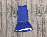 Sleeveless white blue top skirt girls team cheer active set