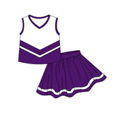 Sleeveless white purple top skirt girls team cheer active set