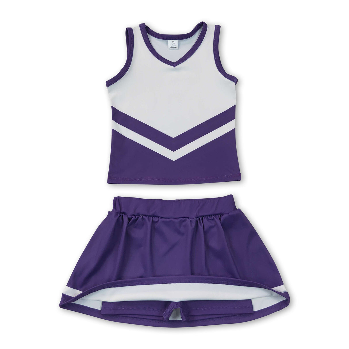 Sleeveless white purple top skirt girls team cheer active set