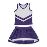 Sleeveless white purple top skirt girls team cheer active set