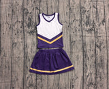 Sleeveless gold purple top skirt girls team cheer active set