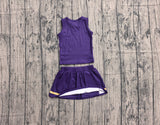 Sleeveless gold purple top skirt girls team cheer active set