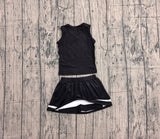 Sleeveless white black top skirt girls team cheer active set
