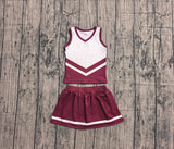 Sleeveless white maroon top skirt girls team cheer active set