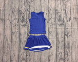 Sleeveless gold blue top skirt girls team cheer active set