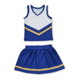 Sleeveless gold blue top skirt girls team cheer active set