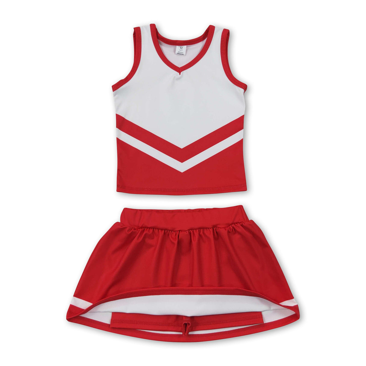 Sleeveless white red top skirt girls team cheer active set