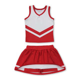 Sleeveless white red top skirt girls team cheer active set