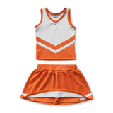 Sleeveless white orange top skirt girls team cheer active set