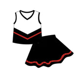 Sleeveless black red top skirt girls team cheer active set