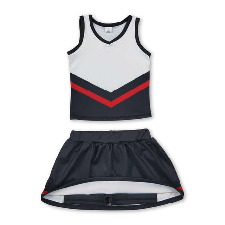Sleeveless black red top skirt girls team cheer active set