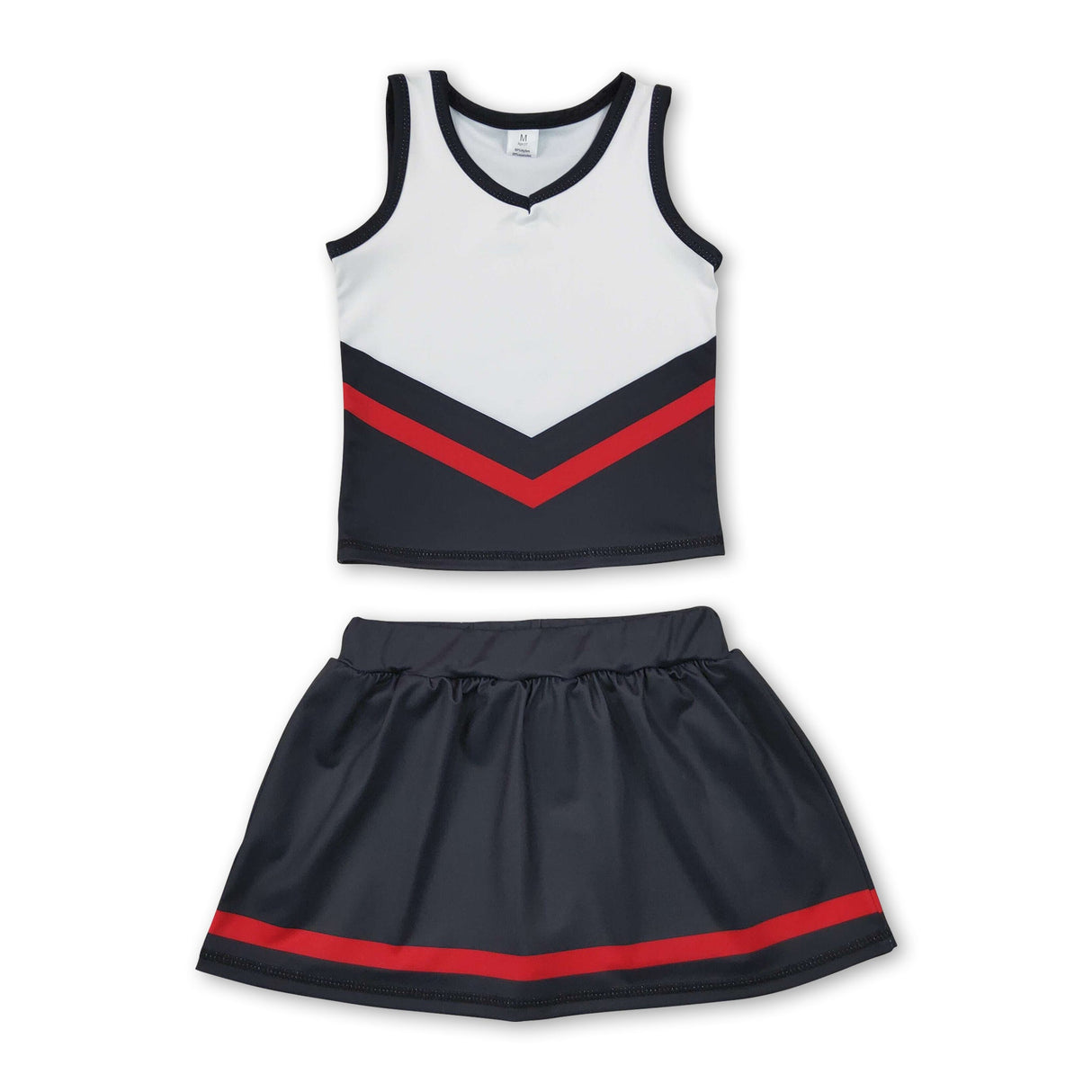 Sleeveless black red top skirt girls team cheer active set