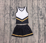 Sleeveless gold black top skirt girls team cheer active set