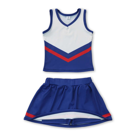 Sleeveless red navy top skirt girls team cheer active set