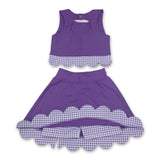 Sleeveless purple top plaid scallop skirt girls active wear set