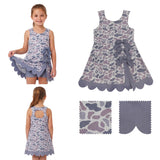 Grey camo bow scallop kids girls summer athletic dresses