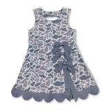 Grey camo bow scallop kids girls summer athletic dresses