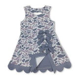 Grey camo bow scallop kids girls summer athletic dresses