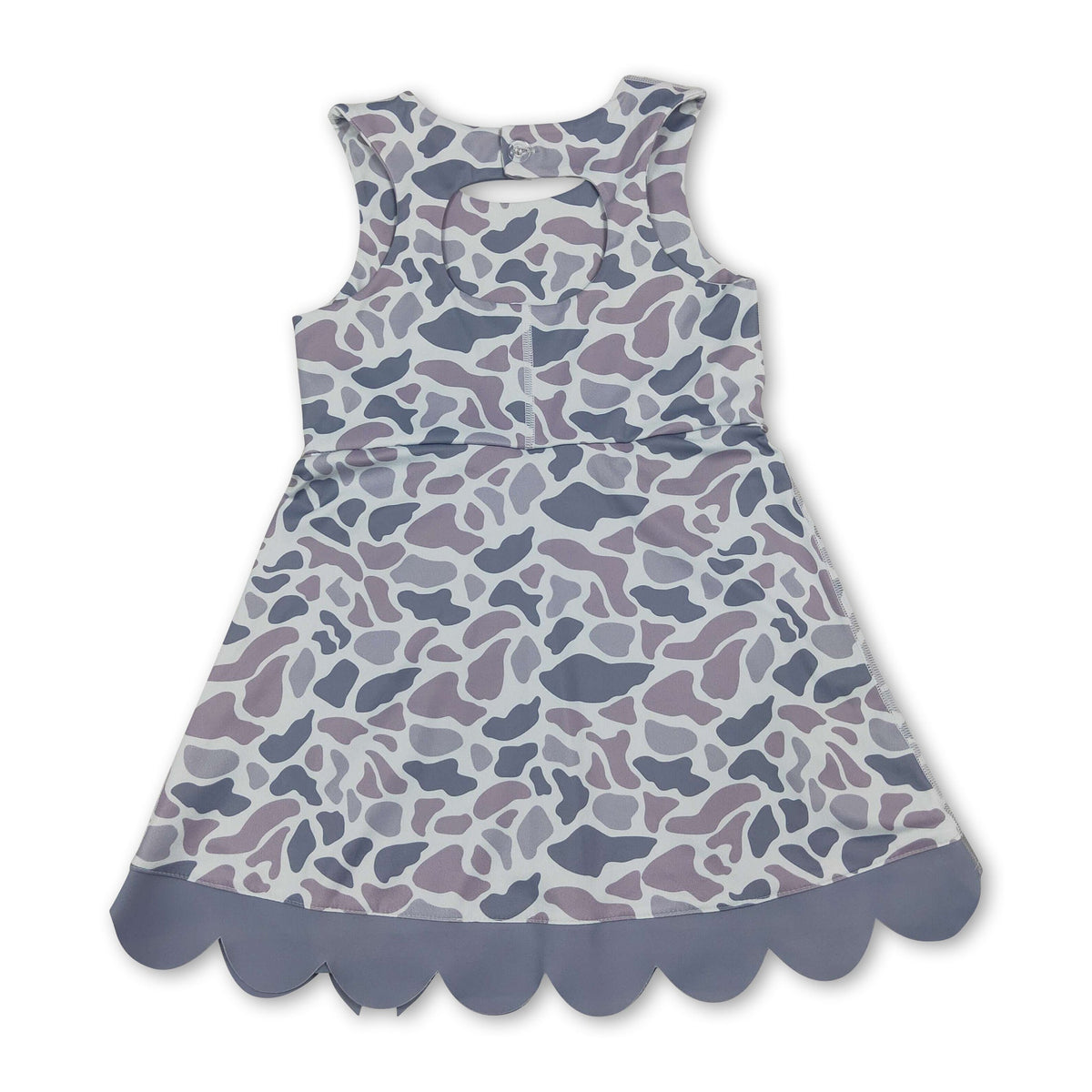 Grey camo bow scallop kids girls summer athletic dresses