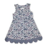 Grey camo bow scallop kids girls summer athletic dresses
