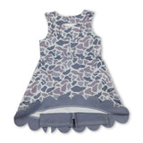 Grey camo bow scallop kids girls summer athletic dresses