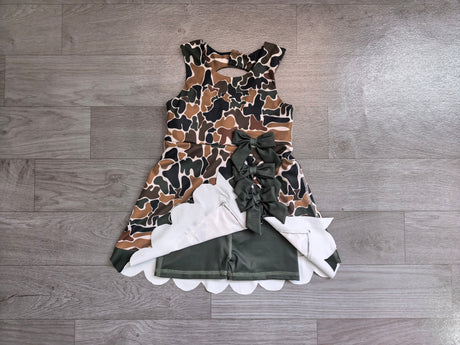 Camo bow scallop kids girls summer athletic dresses
