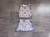 Sleeveless grey camo top skirt girls summer active set