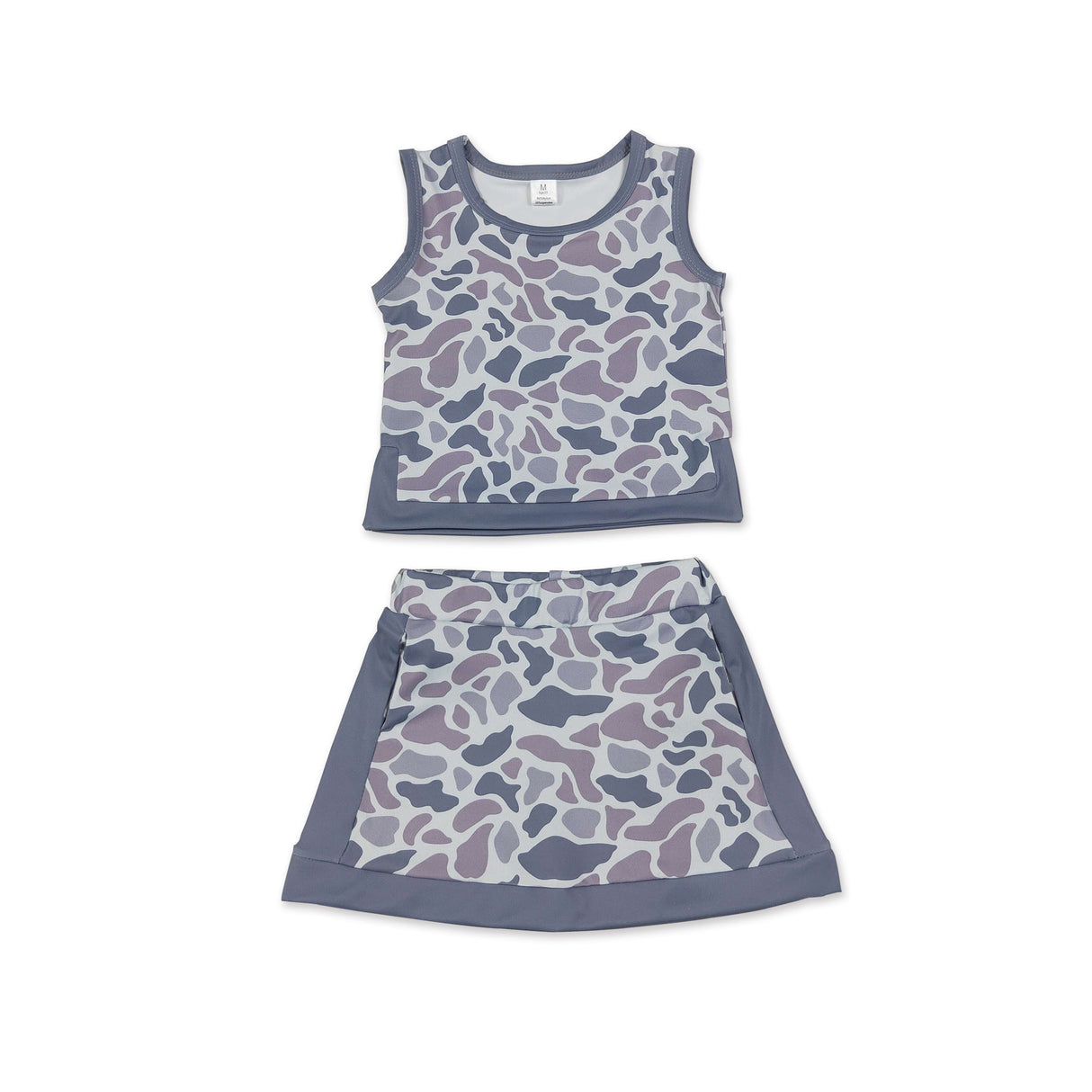 Sleeveless grey camo top skirt girls summer active set