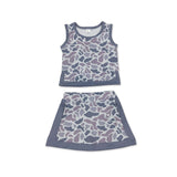 Sleeveless grey camo top skirt girls summer active set