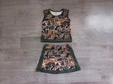 Sleeveless camo top skirt girls summer active wear set