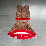 Sleeveless leopard red scallop girls summer active wear set