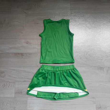 Sleeveless green yellow top skirt girls team cheer active set