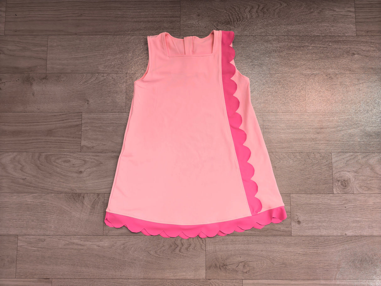 Sleeveless pink scallop cotton girls summer dress