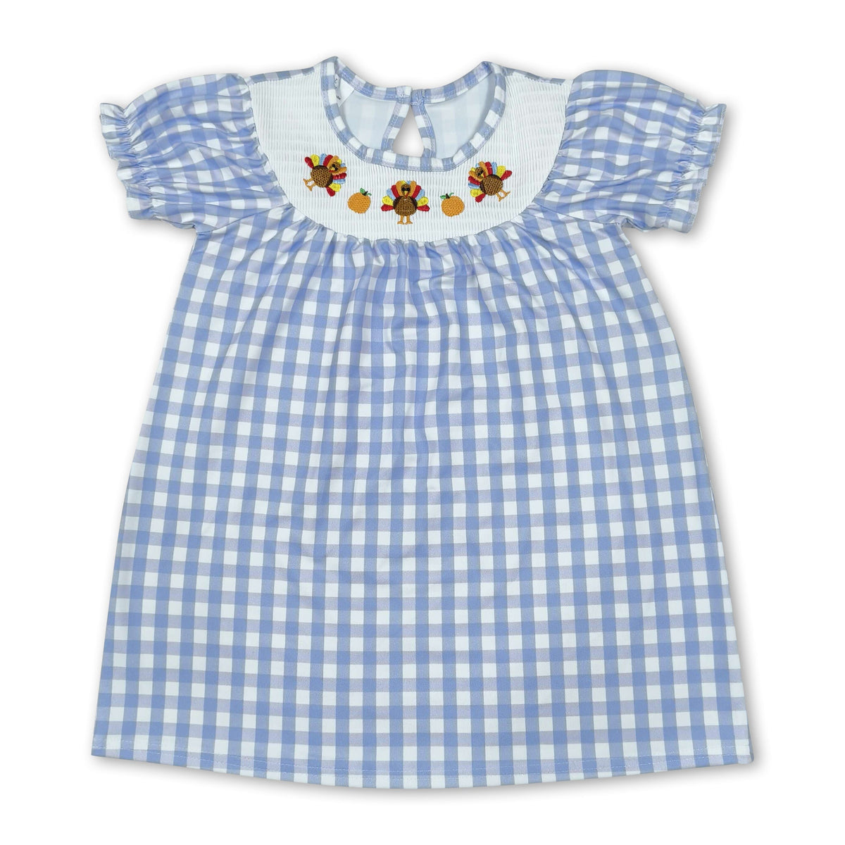 Plaid turkey pumpkin smocked girls Thanksgiving dress