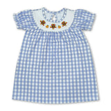 Plaid turkey pumpkin smocked girls Thanksgiving dress